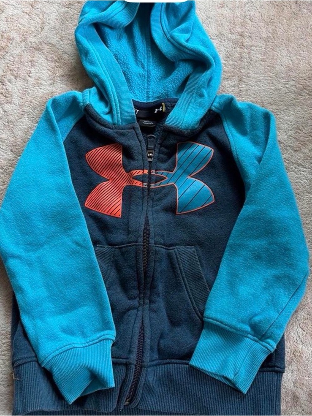 Under Armour Kids 3T Teal & Navy Zip Hoodie with Orange Accent Logo